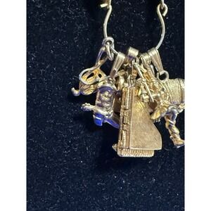 Vintage Napier Gold Tone Necklace With Charm Holder & 7 Charms Monet Piano Etc